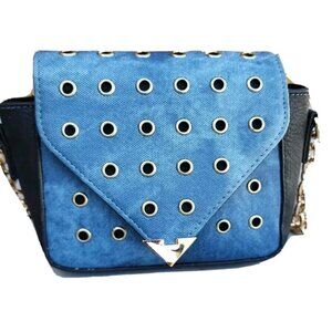 Blue Denim & Faux Leather KissMe Couture Studded Edgy Shoulder Envelope Bag -EC